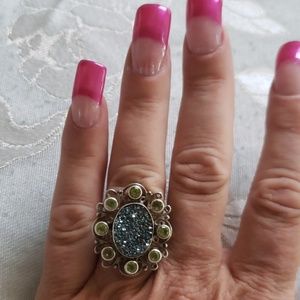 925 hand crafted  druzy and citrine ring. Make a statement